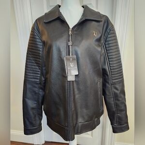 Men's Black Faux Leather Jacket XXL